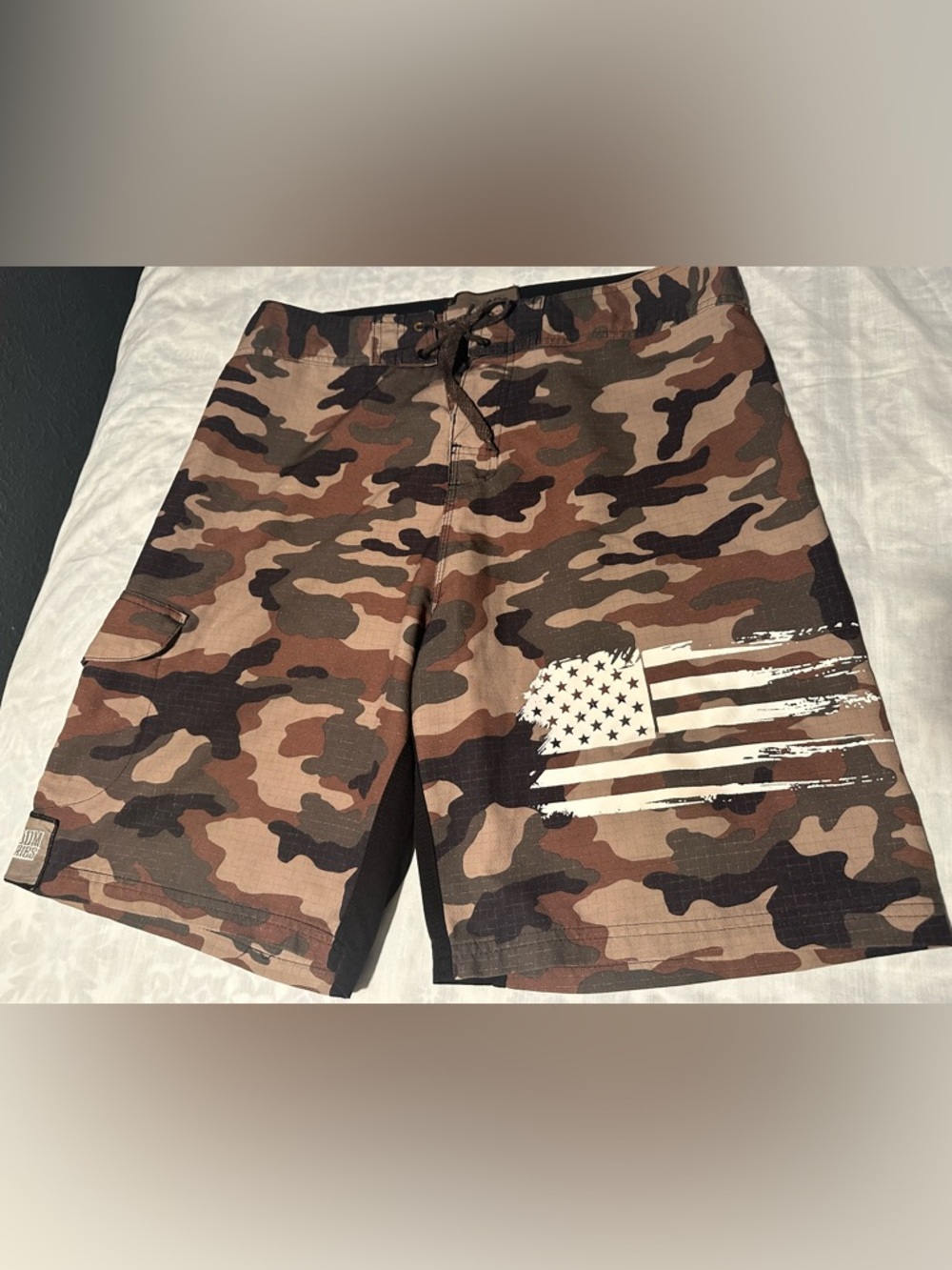 Freedom industries Camo Athletic Swim Shorts with Distressed Flag Print